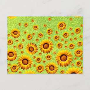 Carte Postale Belles fleurs jaunes sur vert abstrait