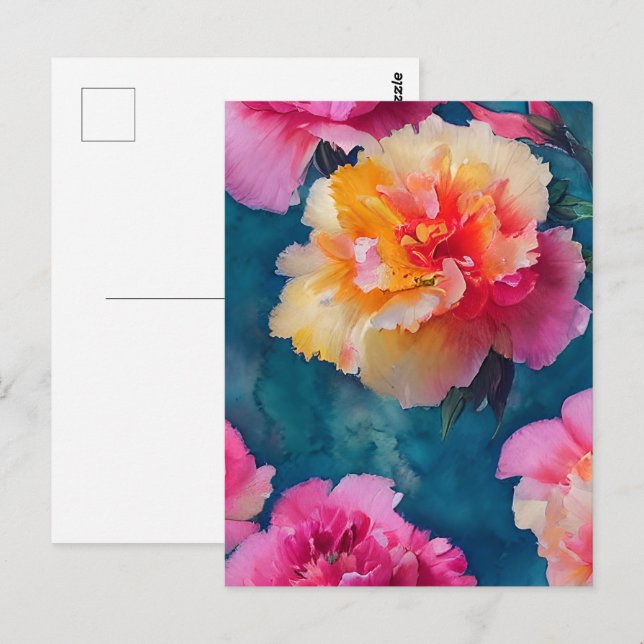 Carte Postale Belles Fleurs Roses Douces (Devant / Derrière)