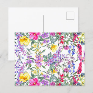 Carte Postale Belles Fleurs Sauvages Aquarelle Colorées   
