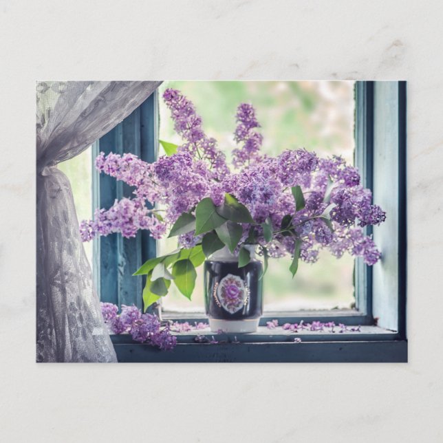 Carte Postale Belles fleurs violettes Lilac dans le Vase (Devant)