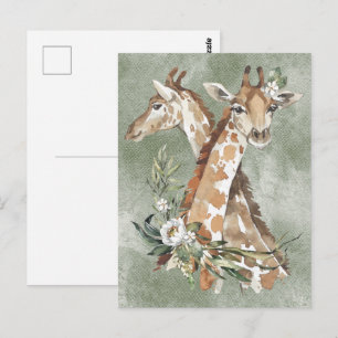 Carte Postale Belles girafes aquarelles