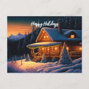 Carte Postale Belles lumières de Noël Log Cabine Mountain neige