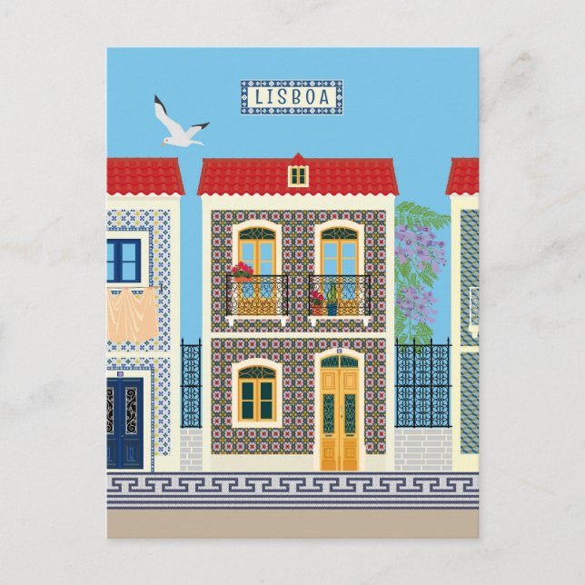 Carte Postale Belles maisons portugaises avec tuiles ou azulejos (Devant)