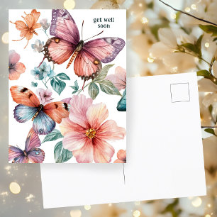 Carte Postale Belles papillons et fleurs se portent bien bientôt