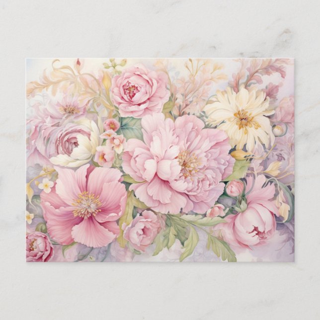 Carte Postale Belles pivoines roses  (Devant)
