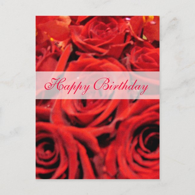 Carte Postale Belles Roses Rouges Joyeuses Anniversaire (Devant)