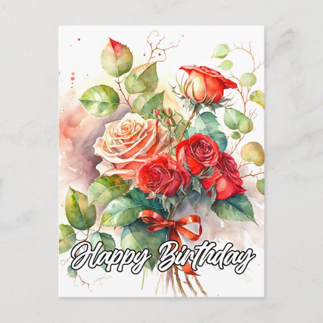 Carte Postale Belles roses rouges vintage (Devant)