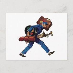 Carte Postale Bellhop vintage en Uniform, Suitcase et Golf Club