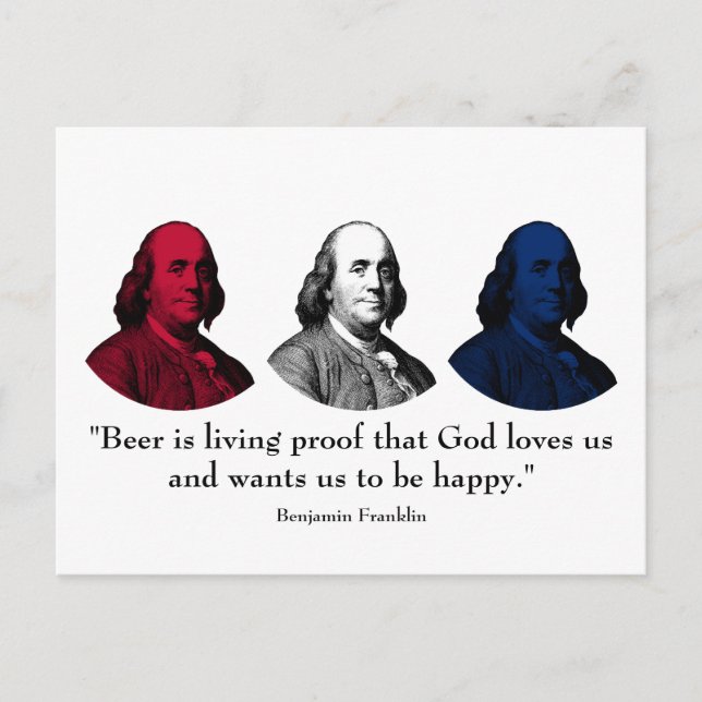 Carte Postale Ben Franklin et Citation — rouge, blanc et bleu (Devant)