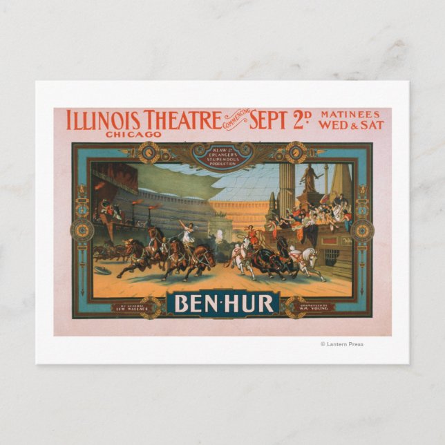 Carte Postale Ben-Hur à l'affiche du cinéma de l'Illinois à Chic (Devant)