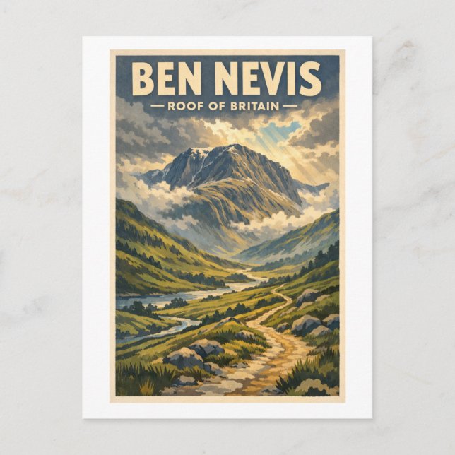 Carte Postale Ben Nevis, Royaume-Uni, dans un style rétro classi (Devant)