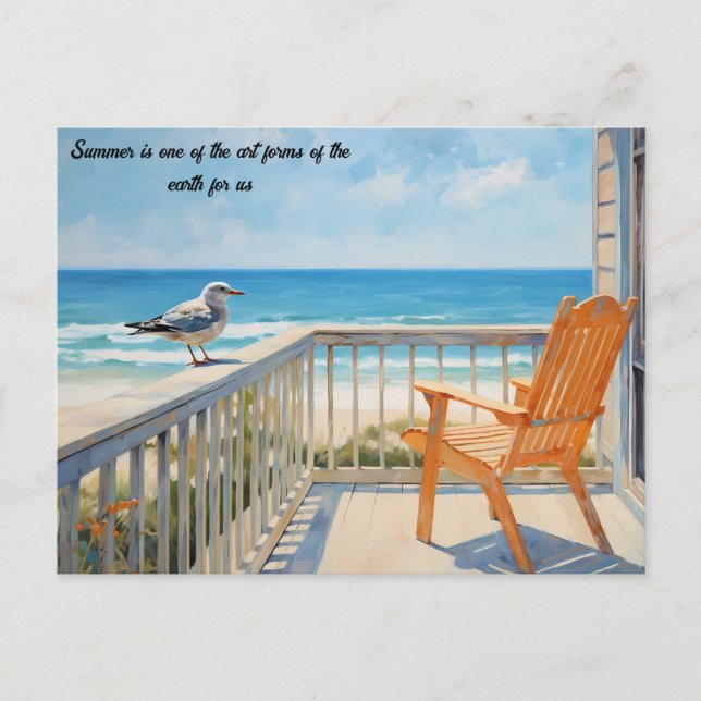 Carte Postale Bench Beach Bird en été (Devant)