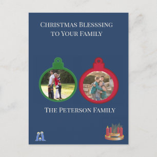 Carte Postale Bénédiction familiale de Noël à la lumière des bou