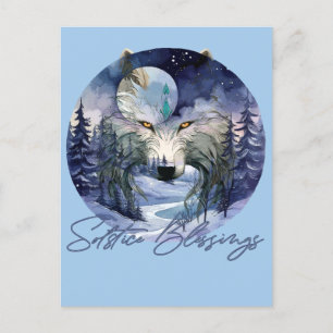 Carte Postale Bénédiction solstice Wolf d'hiver Moonlight Woods