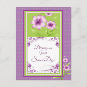 Carte Postale Bénédiction sur votre jour spécial fleurs violette