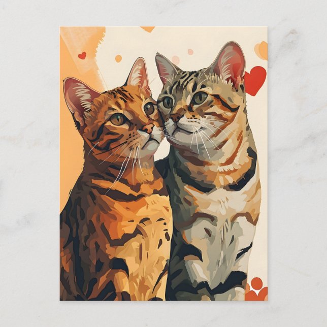 Carte Postale Bengals Chats Saint Valentin (Devant)