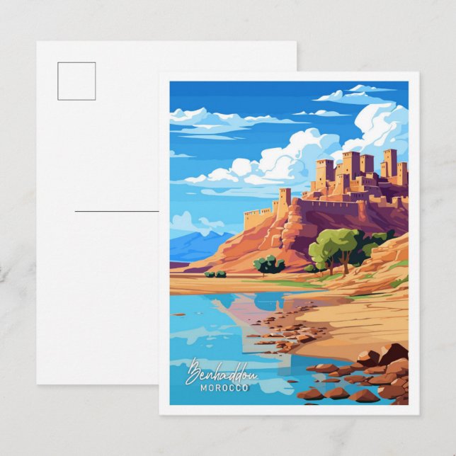 Carte Postale Benhaddau Maroc Illustration Vintage Voyage (Devant / Derrière)