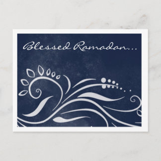 Carte Postale Béni Ramadan bleu orné salut islamique