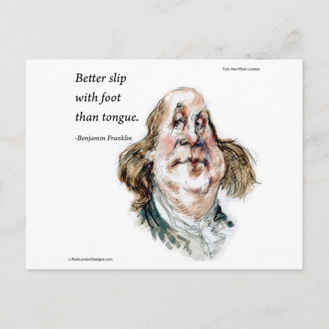 Carte Postale Benjamin Franklin Caricature & Citation (Devant)