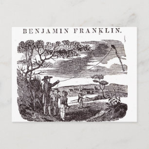 Carte Postale Benjamin Franklin mène son expérience de cerf-vola