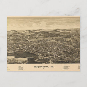 Carte Postale Bennington, Vermont Antique Map - 1887
