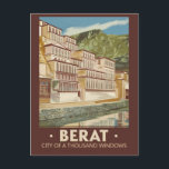 Carte Postale Berat Albanie Illustration Voyage Art Vintage<br><div class="desc">Conception de voyage rétro vectorielle de Berat. Berat est une ville sur la rivière Osum,  dans le centre de l'Albanie. Elle est connue pour ses maisons ottomanes blanches.</div>