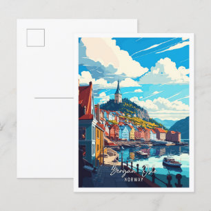 Carte Postale Bergan Oslo Norvège Illustration de voyage artisan