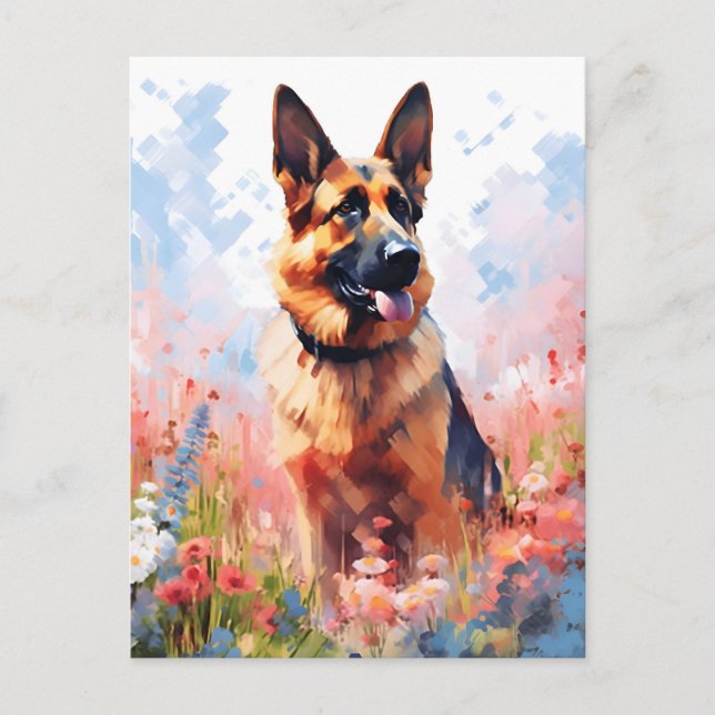 Carte Postale berger allemand aquarelle colorée (Devant)