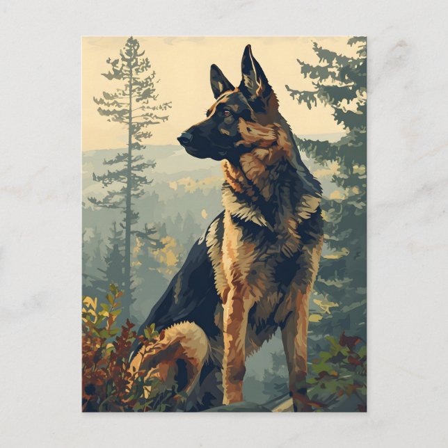Carte Postale Berger allemand dans la forêt (Devant)