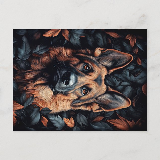 Carte Postale Berger allemand en Feuille (Devant)