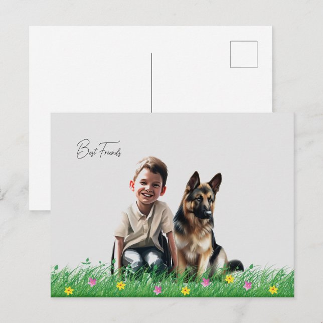 Carte Postale Berger allemand et garçon  (Devant / Derrière)