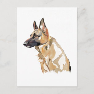 Carte postale Berger Allemand, Illustration aquare