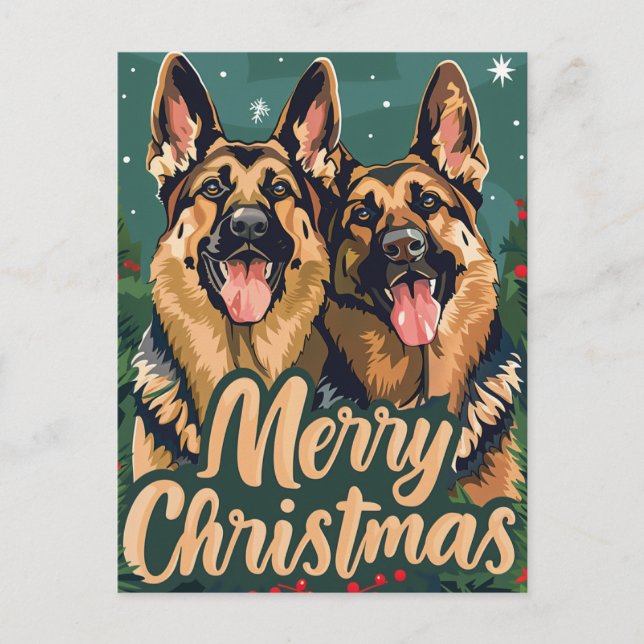 Carte Postale Berger allemand Joyeux Noël (Devant)