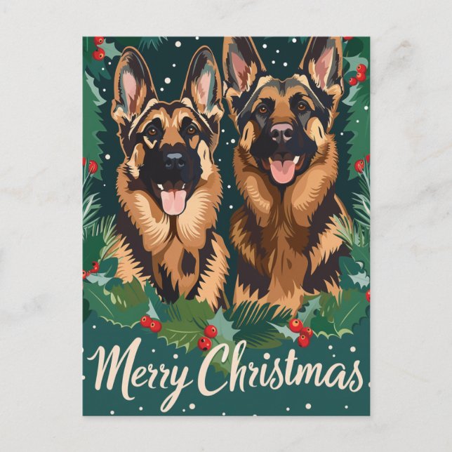Carte Postale Berger allemand Joyeux Noël (Devant)
