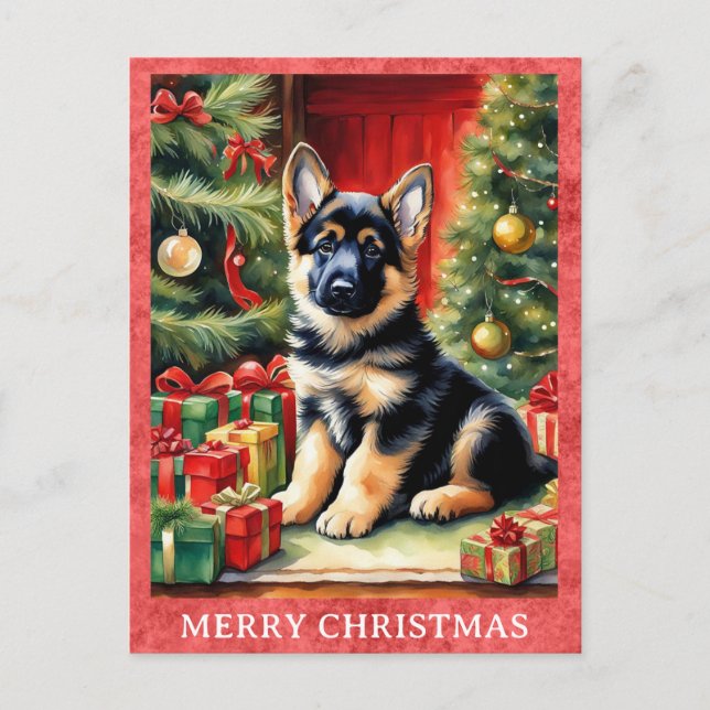 Carte Postale Berger allemand Joyeux Noël mignon Chien chiot (Devant)