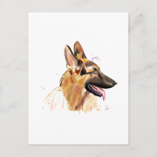 Carte postale Berger allemand, Peinture aquarelle