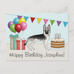Carte Postale Berger Allemand Silver Sable Joyeux Anniversaire