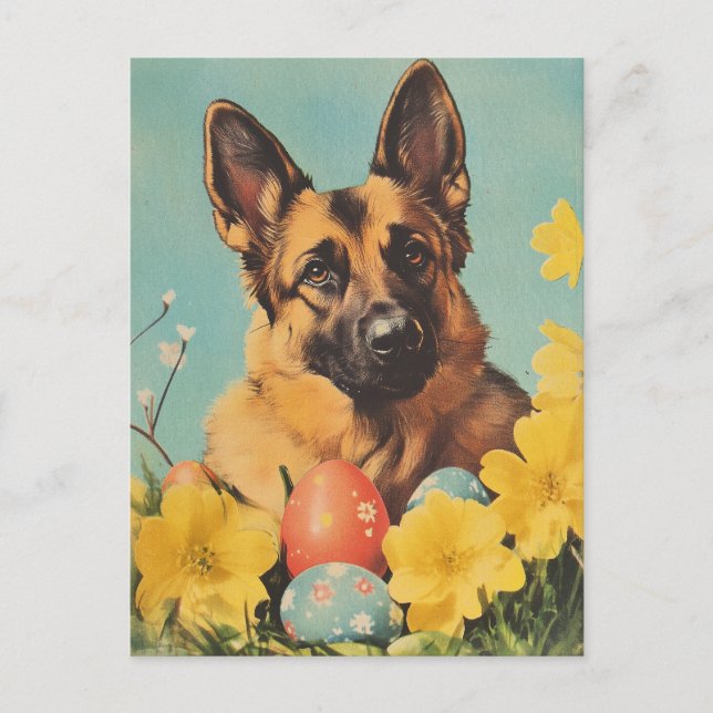 Carte Postale Berger allemand Vintgae Pâques (Devant)