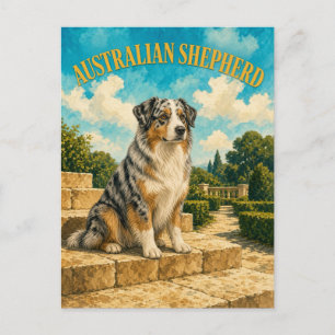 Carte Postale Berger Australien, Art Chien Aquarelle Vintage