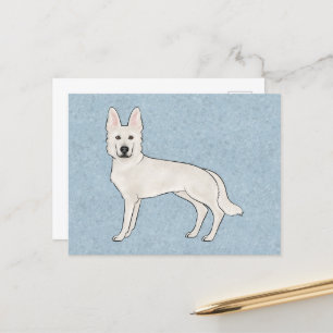 Carte Postale Berger blanc blanc blanc GSD Cartoon Chien bleu