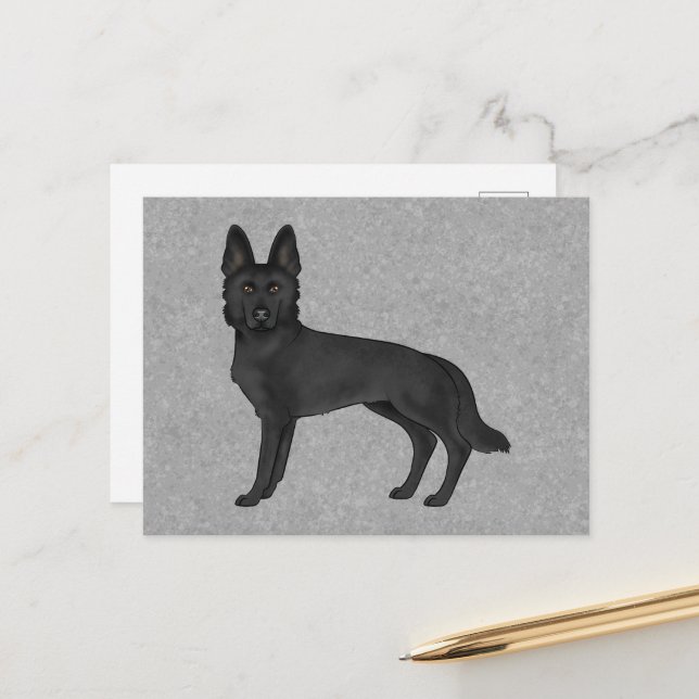 Carte Postale Berger noir allemand mignon dessin animé GSD Chien (Devant/Arrière en situation)