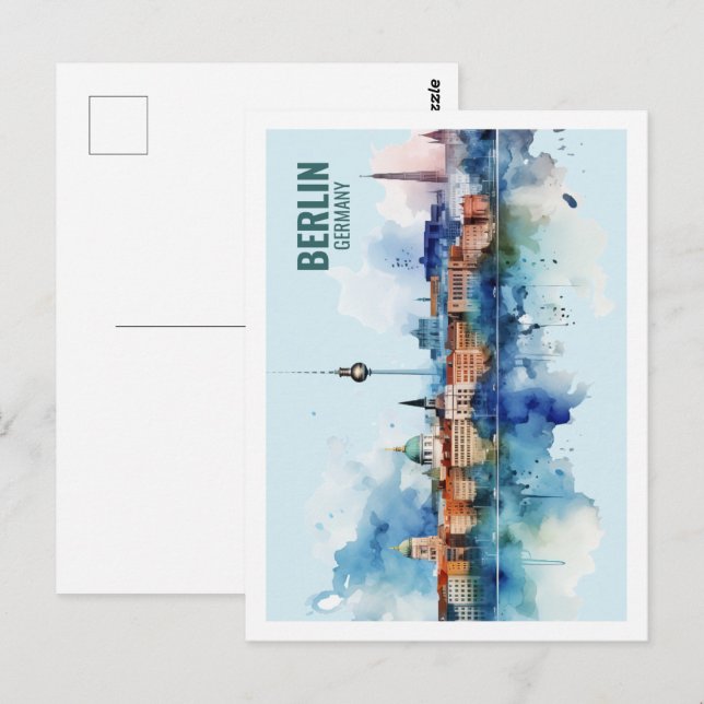 Carte Postale Berlin Allemagne Fameux Travel Place Watercolor (Devant / Derrière)