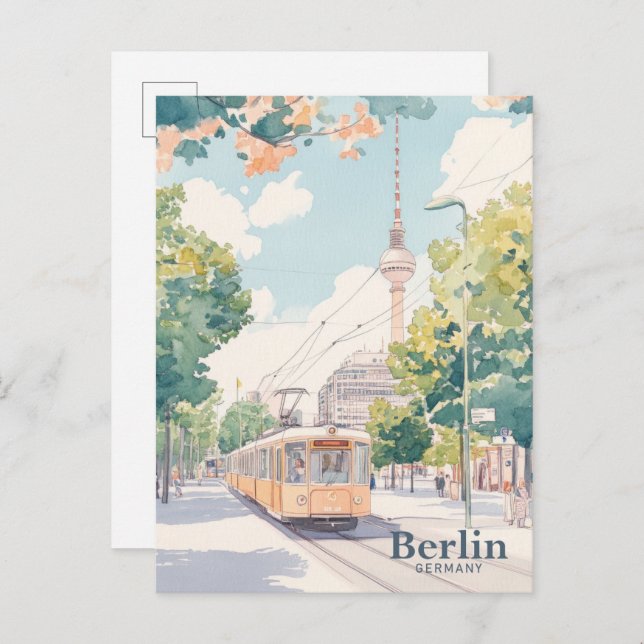 Carte Postale Berlin Allemagne Gouache Peinture Illustration Voy (Devant / Derrière)