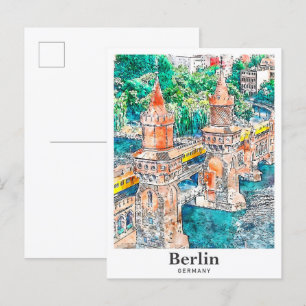 Carte Postale Berlin Allemagne Voyage Aquarelle main tirée