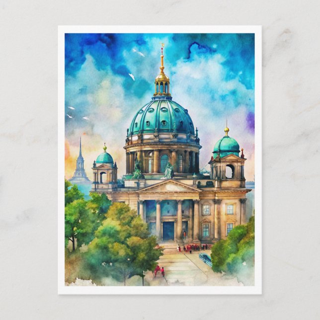 Carte Postale Berlin Berliner Dom aquarelle peinture (Devant)