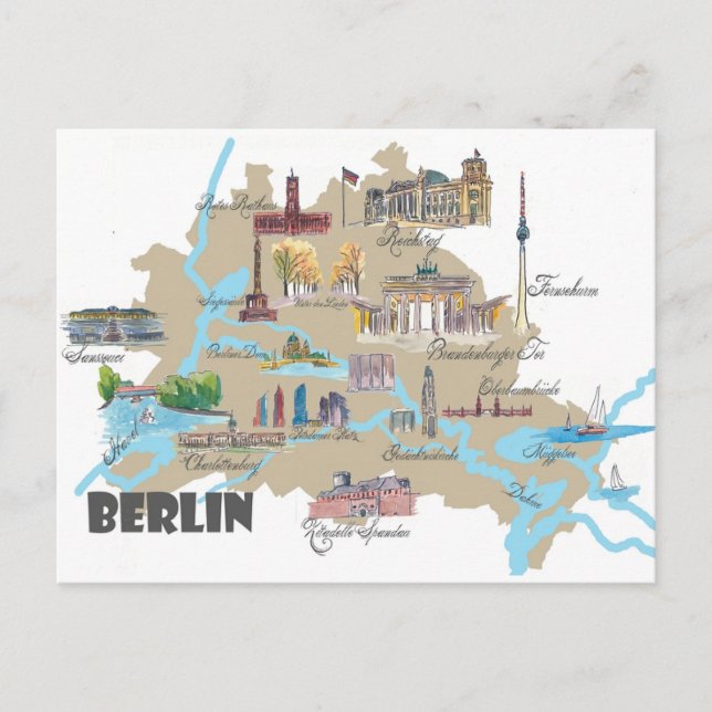 Carte Postale Berlin met en lumière le plan de la ville  (Devant)