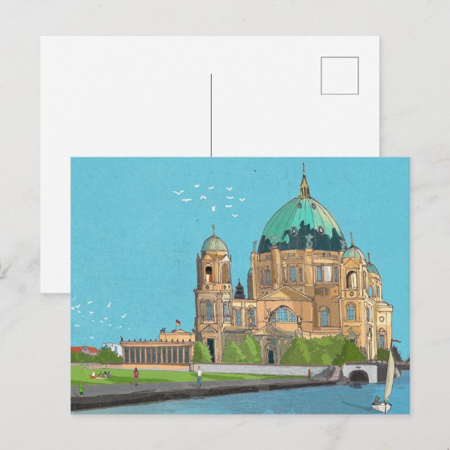 Carte Postale Berliner Dom Allemagne Illustration fantasque (Devant / Derrière)