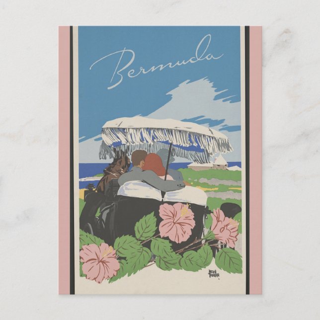 Carte Postale Bermudes Vintage Beach Floral Travel (Devant)