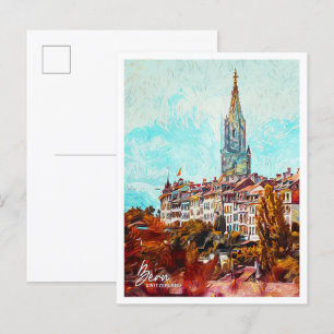 Carte Postale Berne Suisse Belle Peinture à huile Ville