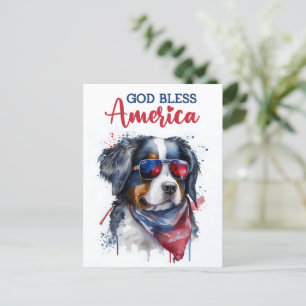 Carte Postale Bernese Mountain Dog, Dieu bénisse l'Amérique Cart